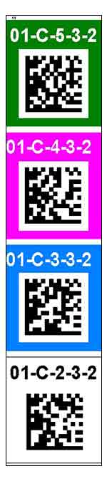 ONE2ID farbcodierte Etiketten mit DataMatrix-Code