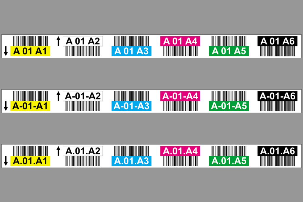 ONE2ID Lagerkennzeichnung multilevel mehrfarbige Regaletiketten Lagerplatz-Etiketten