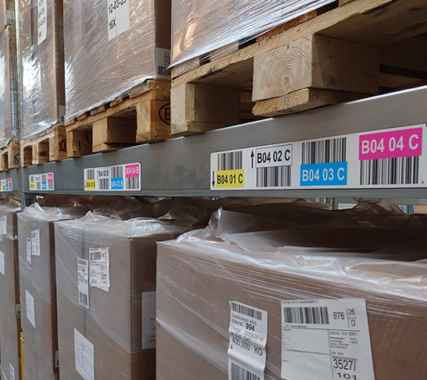 ONE2ID gelbe Regaletiketten Lagerschilder mit Barcode
